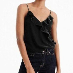 J CREW Ruffle‎ Velvet Cami Top Womens Size 0 V-Neck Black